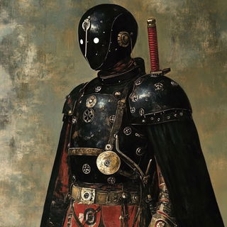Obsidianarch style, Midjourney V6.1: concept art character design of retropunk steam knight