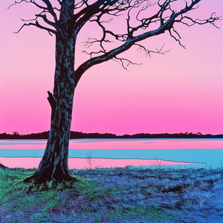 Saltwater Celestine style, Midjourney V6.1: realistic landscape photograph of quiet dawn
