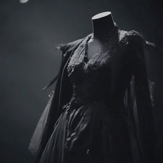 Ravenry Boneweave style, Midjourney V6.1: haute-couture fashion outfit