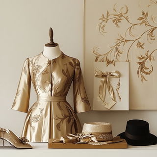 Inkaria style, Midjourney V6.1: haute-couture fashion outfit
