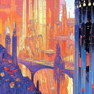 Toriichromia style, Midjourney V6.1: megacity with futuristic bioarchitecture