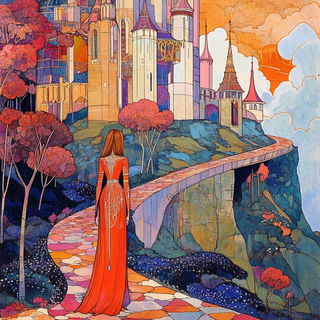 Toriichromia style, Midjourney V6.1: retro fairy-tale illustration