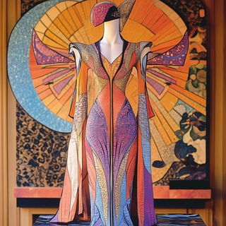 Toriichromia style, Midjourney V6.1: haute-couture fashion outfit