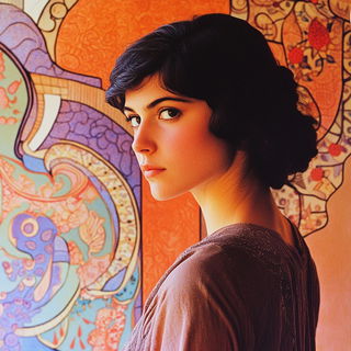 Toriichromia style, Midjourney V6.1: photographic portrait of female protagonist