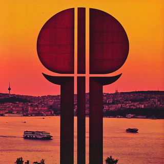 Mountainwarp style, Midjourney V6.1: bold minimalist logo design for Istanbul city municipal services