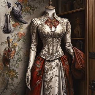 Enamellune style, Midjourney V6.1: haute-couture fashion outfit