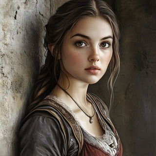 Enamellune style, Midjourney V6.1: photographic portrait of female protagonist