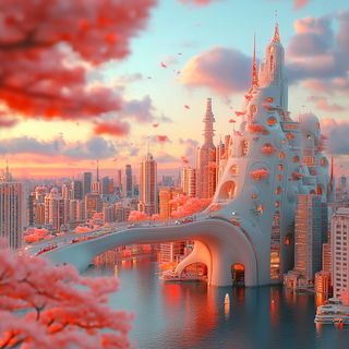 Monitorhead Expressionism style, Midjourney V6.1: megacity with futuristic bioarchitecture