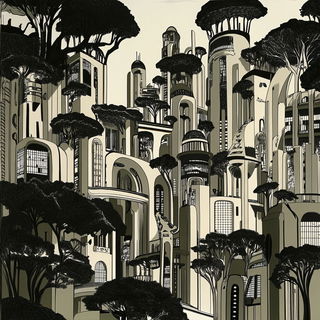 Electrum Cloudstairs style, Midjourney V6.1: megacity with futuristic bioarchitecture