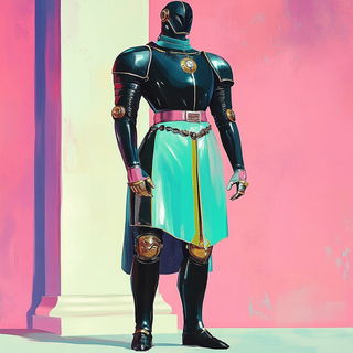 Decklewave style, Midjourney V6.1: concept art character design of retropunk steam knight