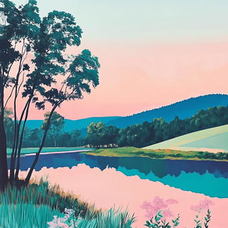 Decklewave style, Midjourney V6.1: realistic landscape photograph of quiet dawn