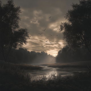Chromacantata style, Midjourney V6.1: realistic landscape photograph of quiet dawn