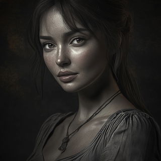 Chromacantata style, Midjourney V6.1: photographic portrait of female protagonist