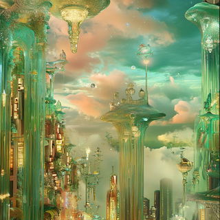 Rose Window Thresholds style, Midjourney V6.1: megacity with futuristic bioarchitecture