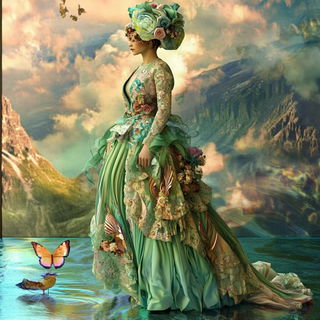 Rose Window Thresholds style, Midjourney V6.1: haute-couture fashion outfit