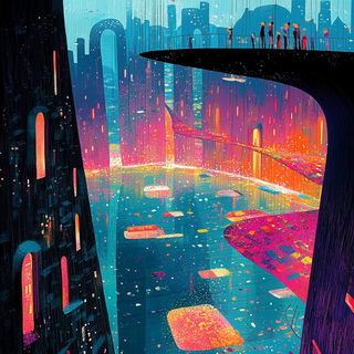 Moss Register style, Midjourney V6.1: megacity with futuristic bioarchitecture