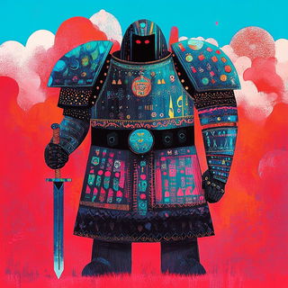 Moss Register style, Midjourney V6.1: concept art character design of retropunk steam knight
