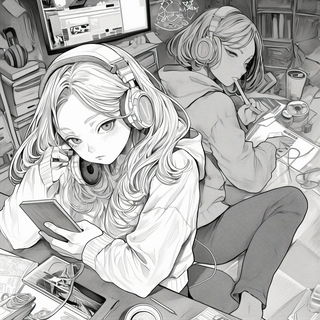 Chromafragism style, Midjourney V6.1: black-and-white manga comic strip