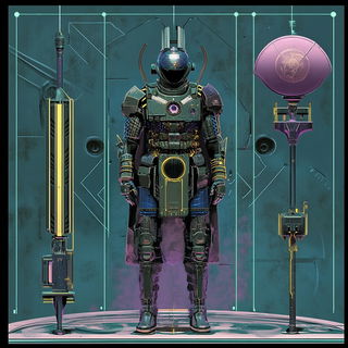 Squallbridge Illustrative style, Midjourney V6.1: concept art character design of retropunk steam knight