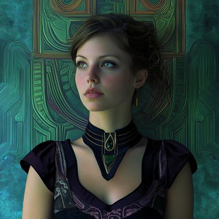 Squallbridge Illustrative style, Midjourney V6.1: photographic portrait of female protagonist