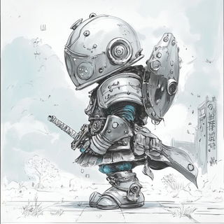 Contourclade style, Midjourney V6.1: concept art character design of retropunk steam knight