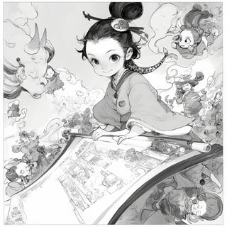 Contourclade style, Midjourney V6.1: black-and-white manga comic strip