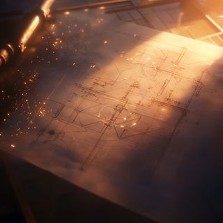 Confetti Terrain style, Midjourney V6.1: technical infrastructure blueprint schematics