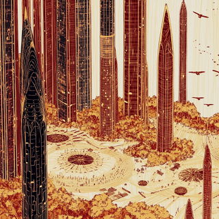 Inkroot Palimpsest style, Midjourney V6.1: megacity with futuristic bioarchitecture