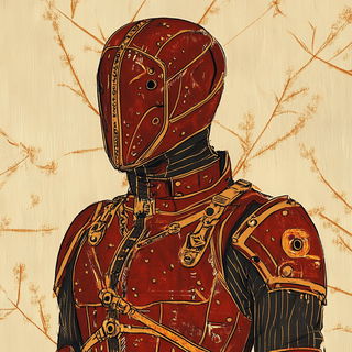 Inkroot Palimpsest style, Midjourney V6.1: concept art character design of retropunk steam knight