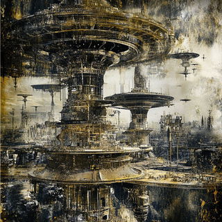 Flytower Marginalia style, Midjourney V6.1: megacity with futuristic bioarchitecture
