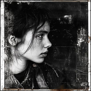 Flytower Marginalia style, Midjourney V6.1: photographic portrait of female protagonist