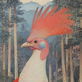 Aigrette Divisionism style, Midjourney V6.1: traditional folk art