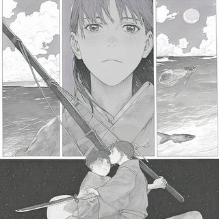 Aigrette Divisionism style, Midjourney V6.1: black-and-white manga comic strip