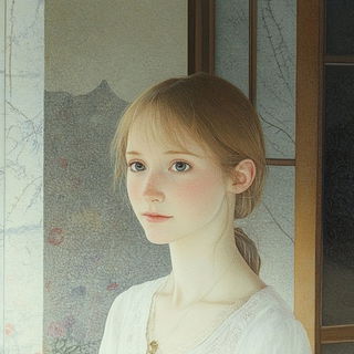 Aigrette Divisionism style, Midjourney V6.1: photographic portrait of female protagonist