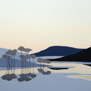 Cyanthresh style, Midjourney V6.1: realistic landscape photograph of quiet dawn