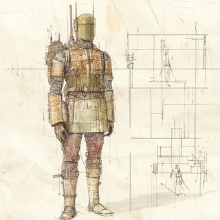 Aurorafolk style, Midjourney V6.1: concept art character design of retropunk steam knight