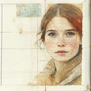 Aurorafolk style, Midjourney V6.1: photographic portrait of female protagonist