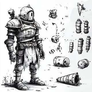 Pastelarchipelago style, Midjourney V6.1: concept art character design of retropunk steam knight