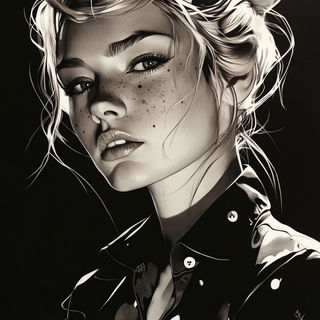 Beastbanner style, Midjourney V6.1: photographic portrait of female protagonist