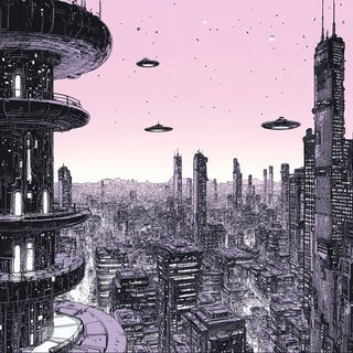 Copystrata style, Midjourney V6.1: megacity with futuristic bioarchitecture