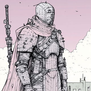 Copystrata style, Midjourney V6.1: concept art character design of retropunk steam knight