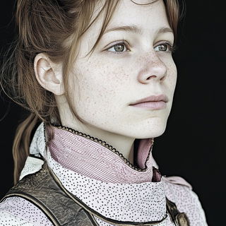 Copystrata style, Midjourney V6.1: photographic portrait of female protagonist