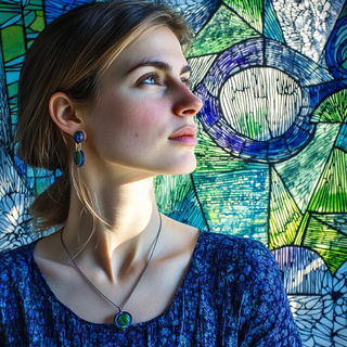 Suncrest Woodcutry style, Midjourney V6.1: photographic portrait of female protagonist