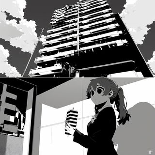 Bazaar Scrape style, Midjourney V6.1: black-and-white manga comic strip