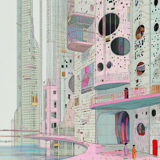 Vaporblock style, Midjourney V6.1: megacity with futuristic bioarchitecture