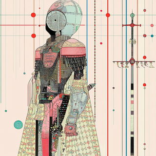 Vaporblock style, Midjourney V6.1: concept art character design of retropunk steam knight