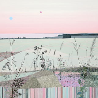 Vaporblock style, Midjourney V6.1: realistic landscape photograph of quiet dawn