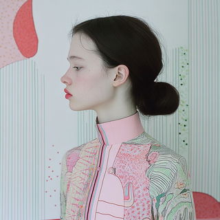 Vaporblock style, Midjourney V6.1: photographic portrait of female protagonist