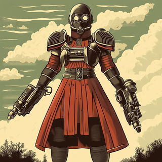 Cliffoburin style, Midjourney V6.1: concept art character design of retropunk steam knight