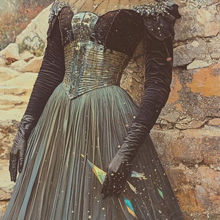 Pilgrimwood Illumination style, Midjourney V6.1: haute-couture fashion outfit